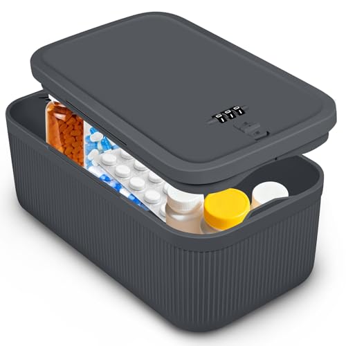 Seggmntree Gray Lockable Storage Box with Combination Code - Safe for Medication, Snacks, and Phone Jail