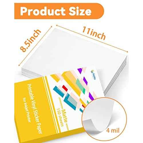 Gwybkq Premium Printable Vinyl for Inkjet Printer 150 Matte Sticker Papers 8.5¡¯¡¯x11¡¯¡¯ Waterproof White Labels Decal Paper for Cricut