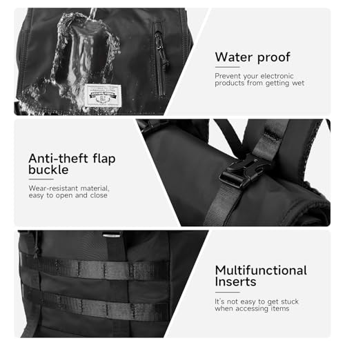 Rolltop Backpack for Men Flap Rucksack Expandable Fits 17 inch Laptop Roll Top Backpack for Commute Travel Hiking Urban Black (3 in 1)