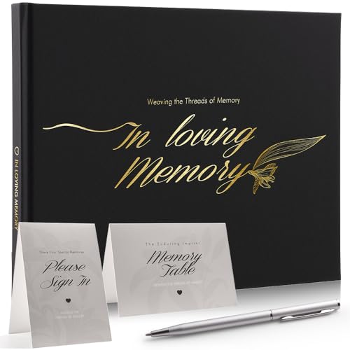 Funeral Guest Book - Celebration of Life Memorial Book, Black Vegan Leather