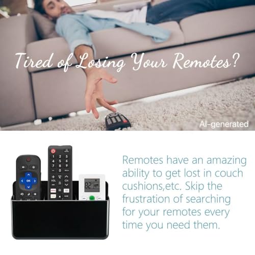 Black 3 Slot Adjustable Wall Mount Remote Control Holder with Phone Charging Slot