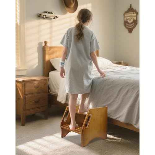 Step Stool, Bed Step Stool Height-Adjustable for Adults Seniors with Safety Non-Slip Pads and Handles, 400 LBS Capacity for Bedroom Kitchen Bathroom Sink, or Bedside, Senior Support (White)