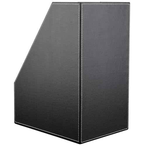 KINGFOM Wooden Leatherette Desktop File Folder Organizer and Document File Stand Journals Magazine Rack 2 Slots (black)