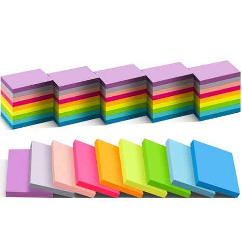 (54 Pads) Mini Sticky Notes 1.5x2 in, 9 Colors Bright Strong Adhesive Post, Suitable for School, Home, Office, Clean Removal