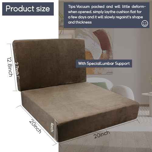 Foam Recliner Chair Cushions Wheelchair Cushions, Non-Slip 4" Thick Supportive Lumbar Support Pillow for Elderly Supportive Seat Cushion with Lumbar Pillow; 20x20x4"+12.8" Backrest Height,Coffee