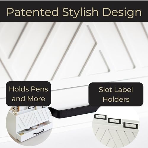 BLU MONACO White Desktop Mail Organizer ? Three-Tiered with Gold Label Holders and Drawer ? Stylish Mail Holder and Countertop Document Storage for Home or Office