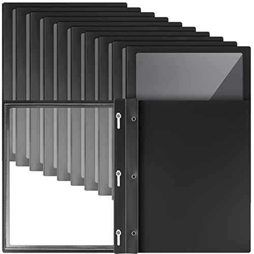 Teling 36 Pcs Report Covers with 3 Prong Fasteners Clear Front Presentation Folders Frame View Poly Report Folder Presentation Binder for Paper Document School Office(Black)