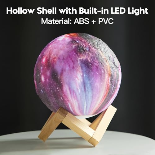 BRIGHTWORLD 5.9 Inch Galaxy Moon Lamp with Wooden Base, 16 Colors LED 3D Night Light, Remote & Touch Control, Gift for Kids & Adults