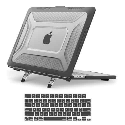 MOSISO Compatible with MacBook Air 13 inch Case 2025 2024 2023 2022 M4 A3240 M3 A3113 M2 A2681,Honeycomb Heavy Duty TPU Bumper Hard Case with Kickstand&Keyboard Skin for MacBook Air 13.6, Black
