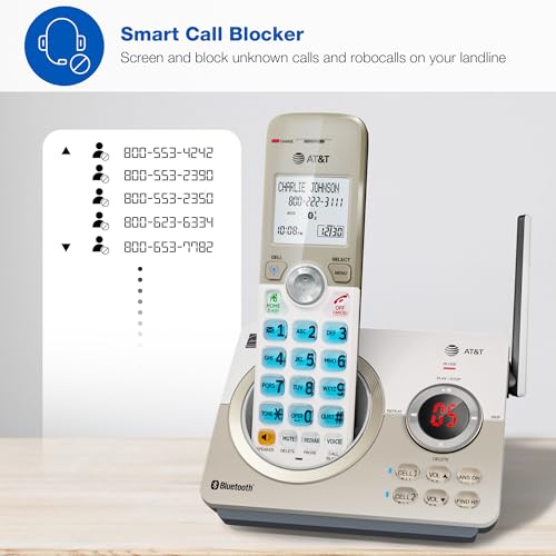 AT&T DECT 6.0 Cordless Phone with 4 Handsets, Call Blocker, Bluetooth & Answering Machine - White