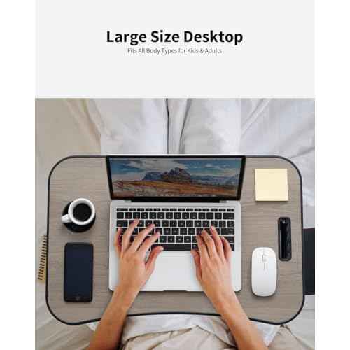 Foldable Lap Desk, Laptop Bed Desk, Portable Lap Table, Laptop Bed Table with Cup Holder & Tablet Slot & Lifting Handle for Working Writing Drawing & Eating - Gray Wood