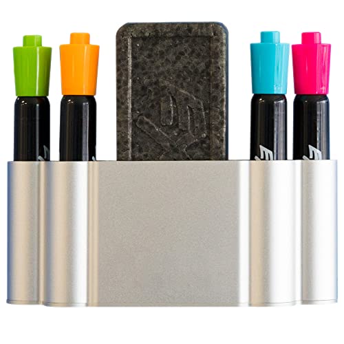 Glassboard Studio Magnetic Dry Erase Marker Holder - Aluminum Organizer with Powerful Neodymium Magnets for Magnetic Glassboards, Whiteboards, Refrigerator, Locker - White board Accessories & Storage