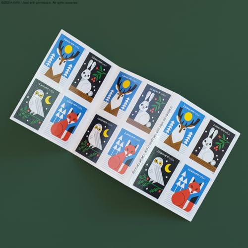 United States Postal Service Winter Woodland Animals Forever Postage Stamps (20 Count, 2023)