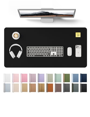 YSAGi Black Leather Desk Protector 31.5 x 15.8 Inch Non-Slip Large Mouse Pad