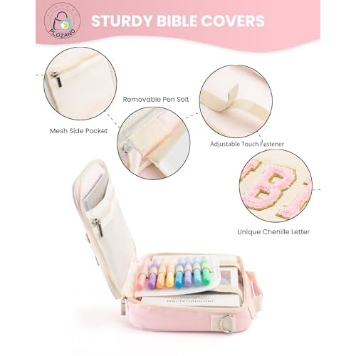 Bible Cover Case for Women, Large Chenille Letter Bible Bag with Shoulder Strap,Pink Bible Carrying Tote Bags for Bible Study Accessories, for Women Lady Teen Grils