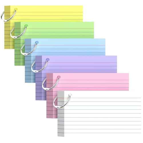 Colored Index Cards 3x5, 300 Count Lined Index Cards with Ring, 6 Colors Note Cards 3x5, 50 Sheets Each Pack, Heavy Bright Flash Cards with Rings, Colored Notecards 3x5 Lined for Office, Home, School