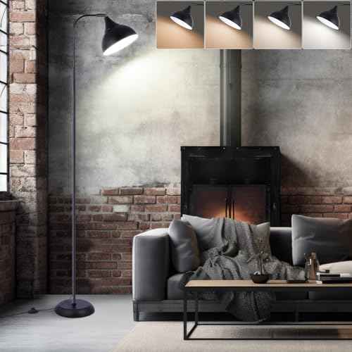 Industrial LED Floor Lamp,Black Metal Adjustable Standing Lamp for Living Room, Bedroom, Office,Rotating Head Tall Reading Lamp for Sofa or Desk, Modern Home Decor (Industrial, Tall)