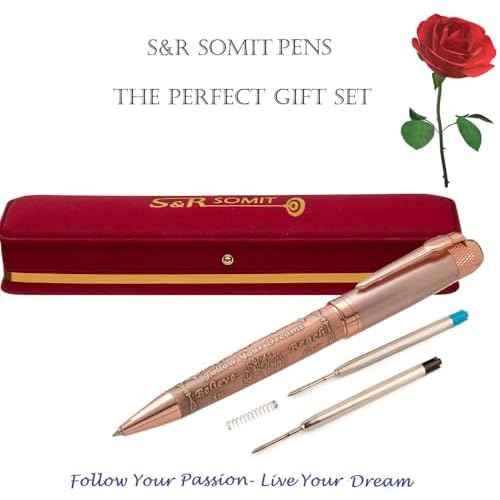 S&R Somit Fancy Pen with Gift Box - Luxury Pen for Women ? Valuable Business, Office, Executive Gift for Family & Friends ? Special Engraving & Led Decorative Box (GOLDEN ROSE)