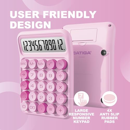 Pink Mechanical Switch Calculator with Large LCD & Big Buttons - Office & School Desk Accessory