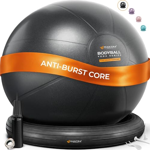 MANTRA SPORTS Yoga Ball Chair 65cm with Base for Active Sitting & Posture - Jet Black, L (5'4"-5'10")