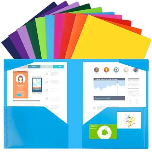 EOOUT 100pcs Plastic Folders with Pockets, Heavy Duty Pocket Folders with 4 Pockets for Office and School, Letter Size, 10 Assorted Colors