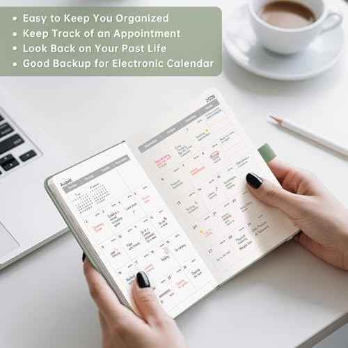 2026 Pocket Calendar for Purse - 4.3" x 6" A6 Small Mini Weekly and Monthly Planner, Jan-Dec 2026, 100GSM Thick Paper, Leather Hardcover, Colorful Tabs, Notes, Pen Loop, Back Pocket, Light Green