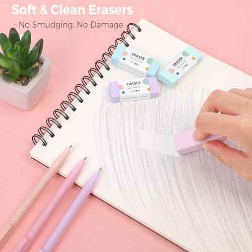SKYDUE Cute Mechanical Pencils Set, 0.5mm & 0.7mm Mechanical Pencils, 360PCS HB Lead Refills, 4PCS Pastel Erasers, Pastel Aesthetic School Supplies for Writing, Drawing and Sketching