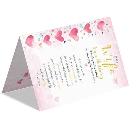Wife Birthday Card, Sweet Birthday Cards for Wife from Husband, Happy Birthday Card for Her-8x5.3 Inches, Double-Sided, with Matching Pink Envelope
