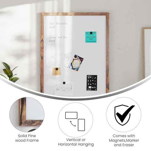 Flash Furniture Bristol Wall Mount White Board, Included Dry Erase Marker, 4 Magnets, Eraser, Commercial Grade for Home or Business, 24" x 36", Torched Brown