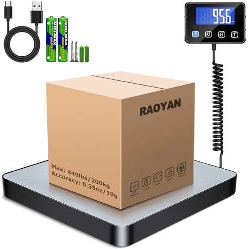 Shipping Scale, 440lb/0.5oz High Accuracy Digital Scale for Packages with Hold, Tare Function, Postal Scale for Small Business, Luggage, Home Use (Battery & Charging Cable Include)