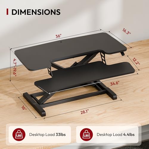 Sanodesk 36" Standing Desk Converter - Sit-to-Stand Riser with Keyboard Tray (Black, 36")