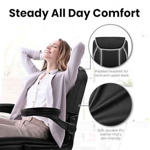 Neo Chair All Black PU Leather Office Desk Chair with Adjustable Arms & 360° Swivel