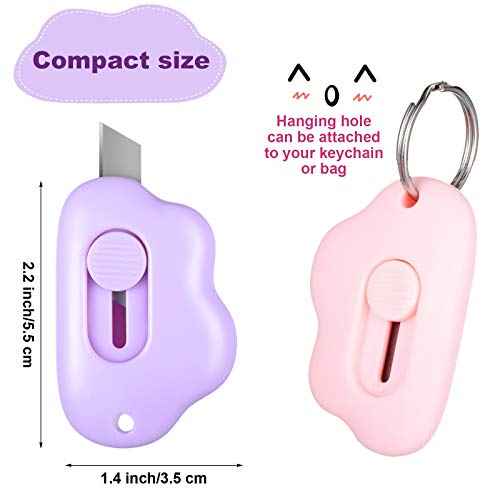 Zonon 6 Pieces Mini Cloud Letter Opener Retractable, Small Cute Box Cutter Keychain, Tiny Utility Retractable Knives Letter Opener for Envelope Package Carton Portable Key Chain Hole Slitter School