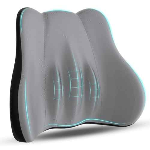 Lumbar Support Pillow, Memory Foam Lumbar Pillow for Lower Back Pain Relief, Back Support Pillow for Office Chair, Car Seat -Gray