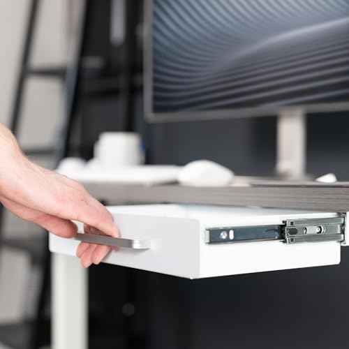 VIVO 13 inch Under Desk Slide Out Storage Organizer, Pull Handle Drawer, White, DESK-DR1H-W