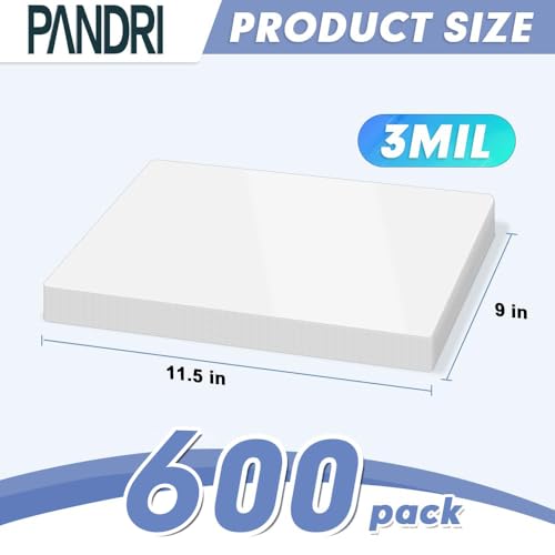 Laminating Sheets, PANDRI 600 Pack Thermal Laminator Pouches Holds 8.5 x 11 Inch, 3 Mil Clear Laminator Paper 9 x 11.5 Inch, Letter Size