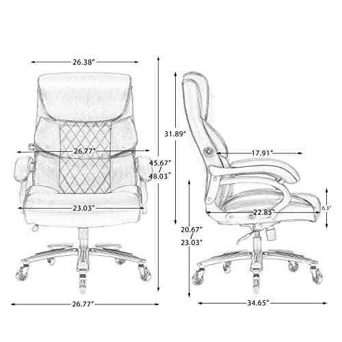 Big and Tall Office Chair- 500 LBS Heavy Duty Executive Rolling Office Chairs for Heavy People with Adjustable Lumbar Support High Back Faux Leather Computer Office Chairs Wide Seat Plus Size Black