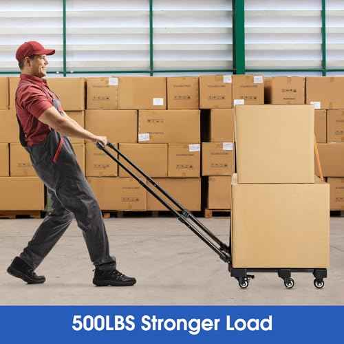KEDSUM 90&150¡Æ Folding Hand Truck, 500lbs Heavy Duty Dolly Cart, Portable Luggage Cart with 6 Solid Construction Wheels, Collapsible Foldable Hand Cart for Shopping, Travel, Moving and Office Use