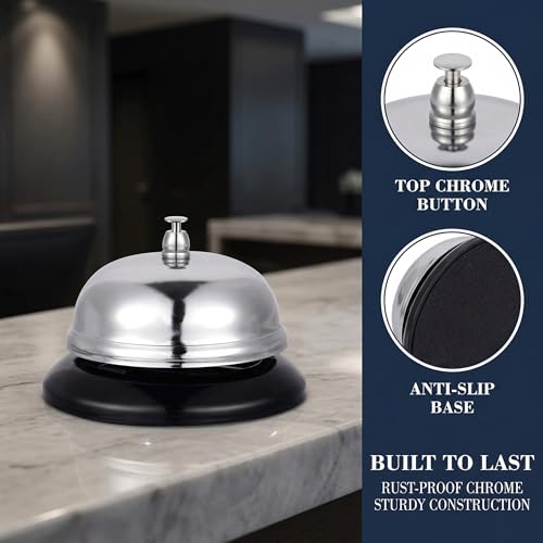 Chrome Service Call Bell - 3.4 Inch Loud Desk Bell for Hotels & Offices