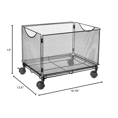 Safco Onyx Rolling Cart Desktop Tub File, Fits Letter-Size Hanging Folders, Collapsible Desk Organizer, Durable Steel Mesh Construction, Black