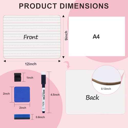 Dry Erase Boards 6 Pack, Double Sided Small Whiteboards with Lines for Kids, Students, Teacher & Classroom Pack, 9"x12" Mini Individual White Boards Lined for Writing Math English Practice