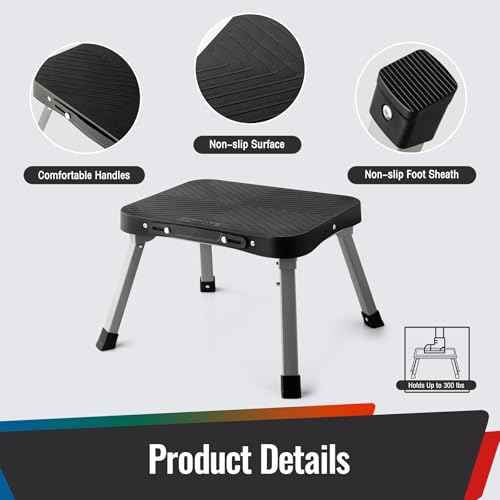 11" Folding Step Stool, Non-Slip 16x12 Large Platform, Portable Compact Sturdy 1-Step Stools for Kids Adults Seniors at Indoor Outdoor - Durable & Safe (11 inch, Black)
