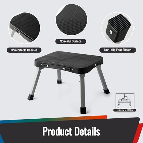 Black 11-Inch Folding Step Stool with Non-Slip Large Platform - STOODER