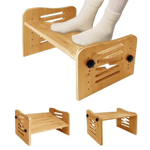 Myplace Bamboo Adjustable Under Desk Footrest, Ergonomic Foot Rest with 7-Level Adjust at Work, Slanted Foot Stool for Home Office Kitchen Bedroom (Burlywood)
