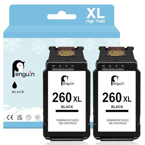 Penguin 260XL Black Ink Cartridge for Canon Printer Ink 260 for PIXMA TS6420a TR7020 TR7022 TR7022a TS5320 TS6400 TS5300 Printers for Canon pg-260 260 Black Ink Cartridge 2 Black Combo Pack