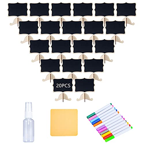 Reusable 20 Pcs Mini Chalkboard Signs with Easel & 12 Water-Based Chalks