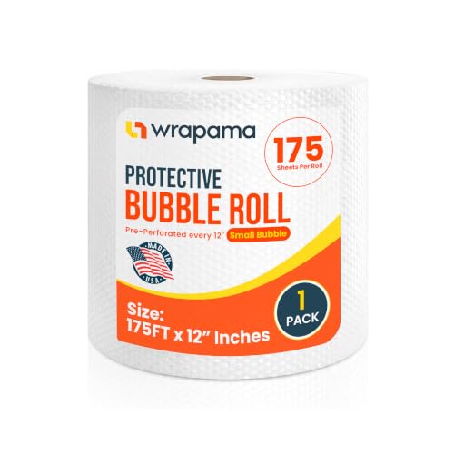 Wrapama Clear Small Bubble Wrap Roll 12in x 175ft - Pack of 1, Perforated Shipping & Packing Cushioning