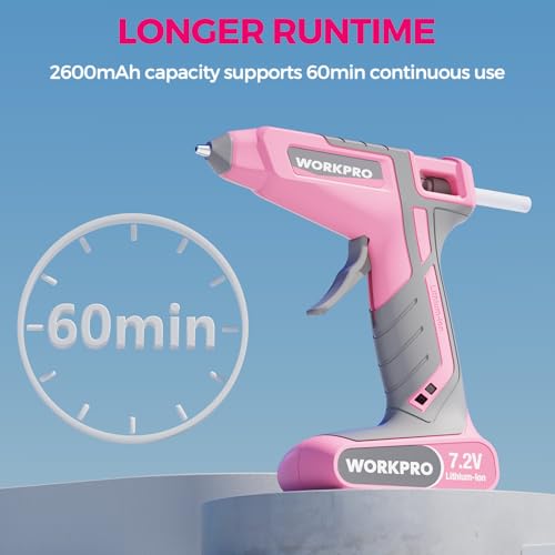WORKPRO Pink Cordless Hot Melt Glue Gun with 20 Pcs Mini Glue Sticks (Pink)
