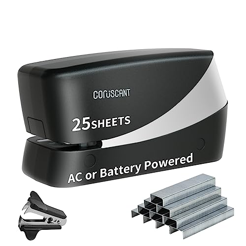 Coruscant Electric Stapler, Heavy Duty Desktop Stapler, Includes 2000 Staples and 1 Staple Remover, No-Jam Automatic AC or Battery Powered, 25 Sheet, Professional for Office Home School Use
