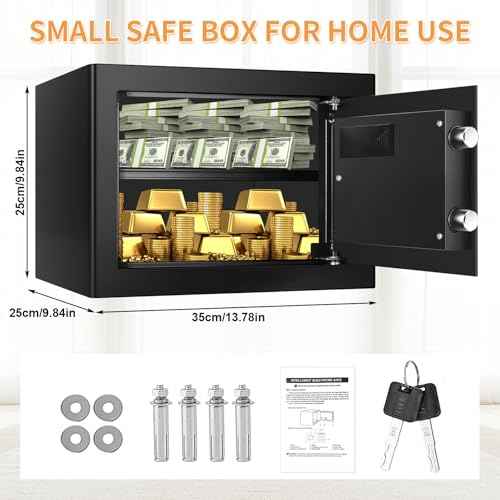1.2 Cuft Small Home Safe Fire and Waterproof, Anti-theft Fireproof Safe Box with Digital Keypad, Spare Keys and Removable Shelf, Personal Safes for Home Money Medicine Valuables